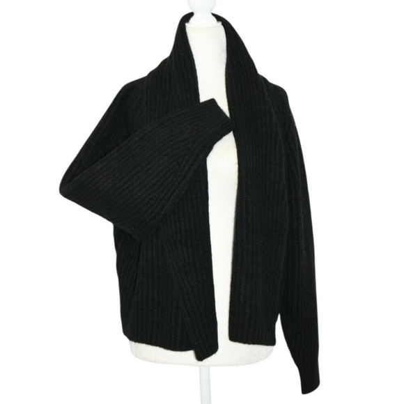 Vince Oversize Shawl Collar Soft Plush WoolBlend Rib Knit Cardigan Black XS $465 - Picture 7 of 16